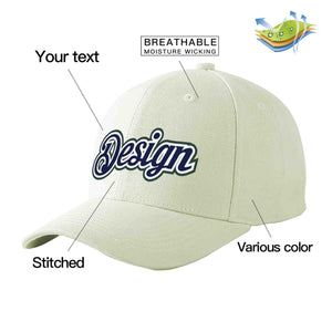 Custom Cream Navy-White Curved Eaves Sport Design Baseball Cap