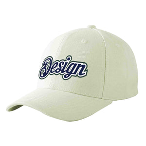 Custom Cream Navy-White Curved Eaves Sport Design Baseball Cap