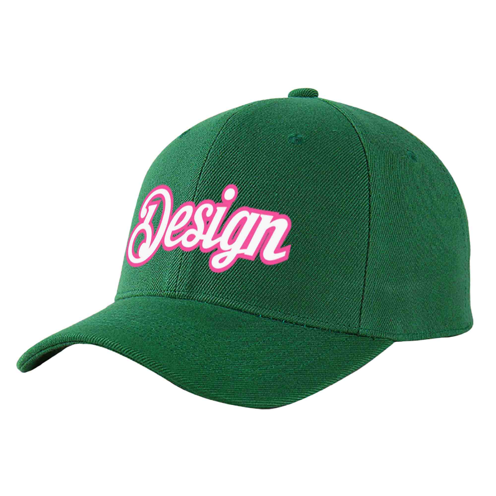 Casquette de baseball incurvée personnalisée vert blanc-rose avec avant-toit