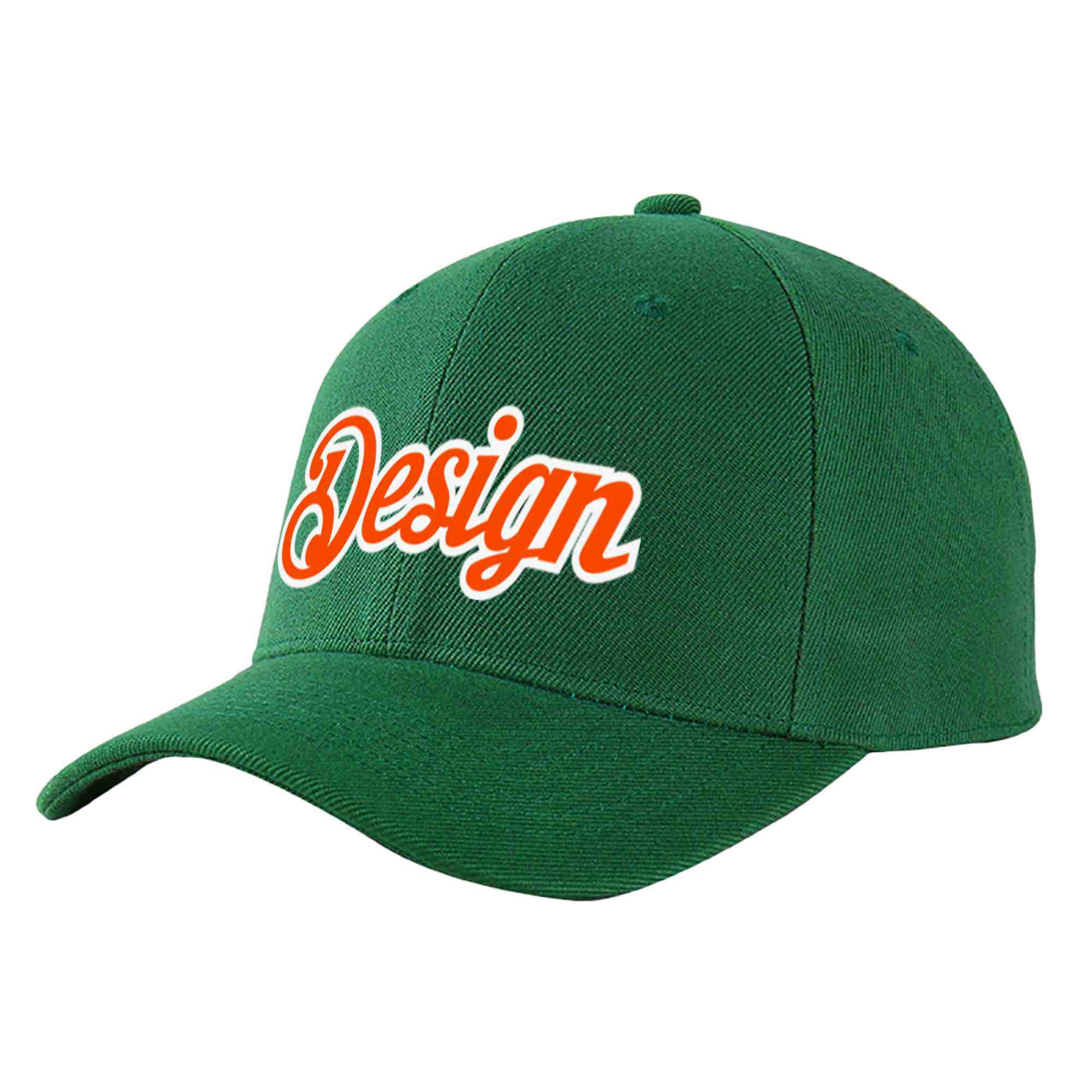 Custom Green Orange-White Curved Eaves Sport Design Baseball Cap