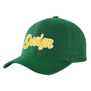 Custom Green Gold-White Curved Eaves Sport Design Baseball Cap