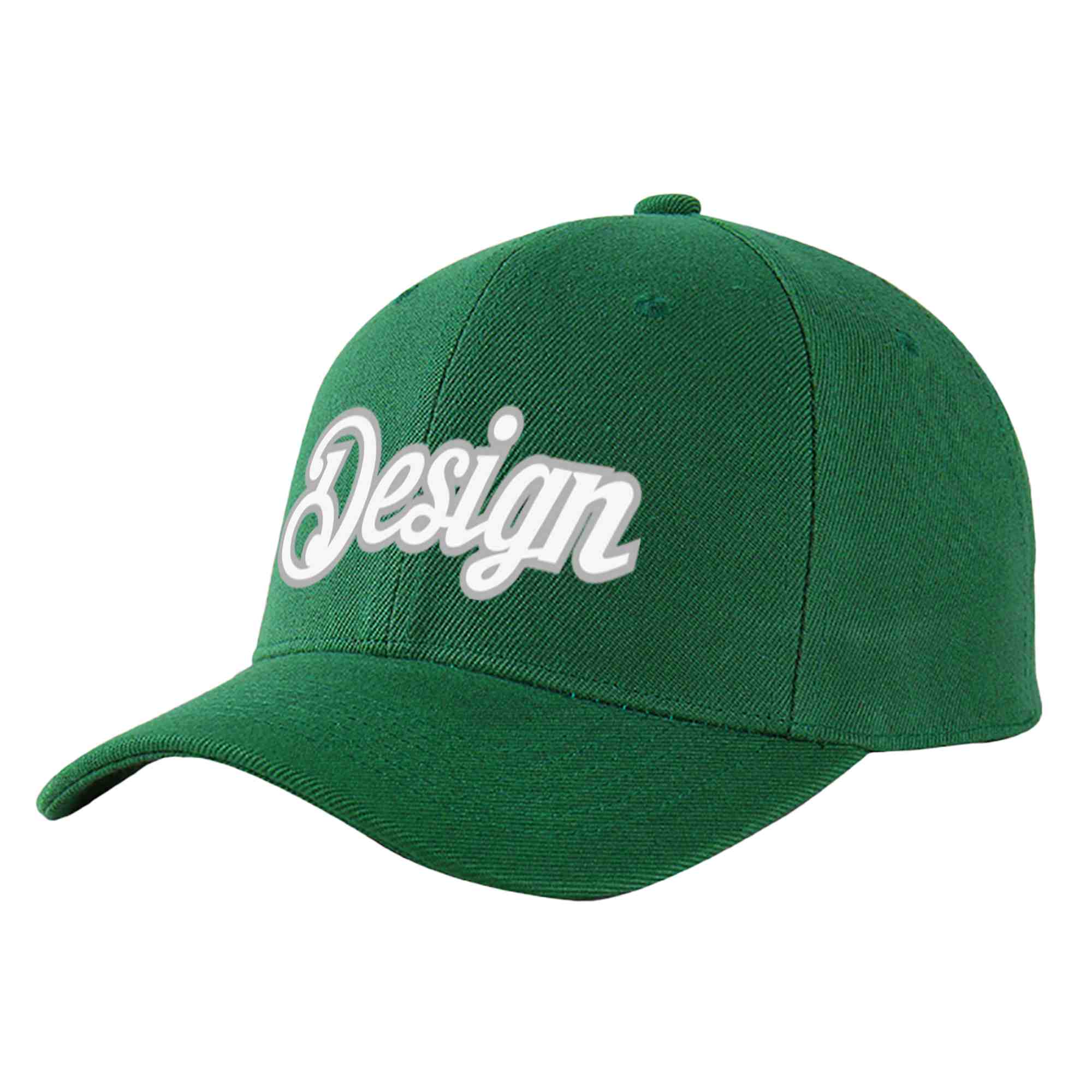 Casquette de baseball incurvée personnalisée vert blanc-gris avec avant-toit