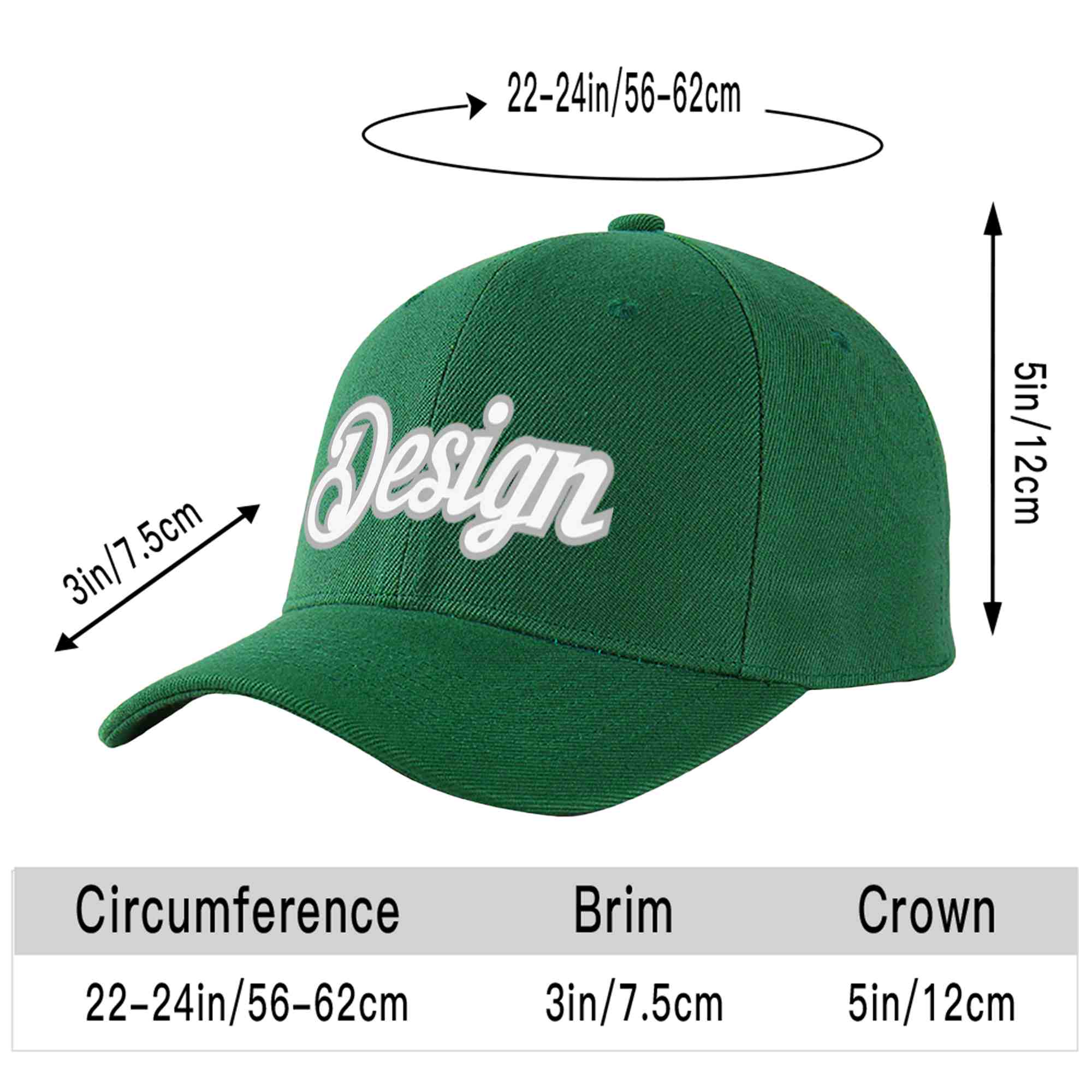 Custom Green White-Gray Curved Eaves Sport Design Baseball Cap