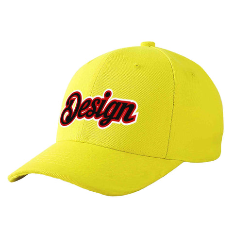 Custom Yellow Black-Red Curved Eaves Sport Design Baseball Cap