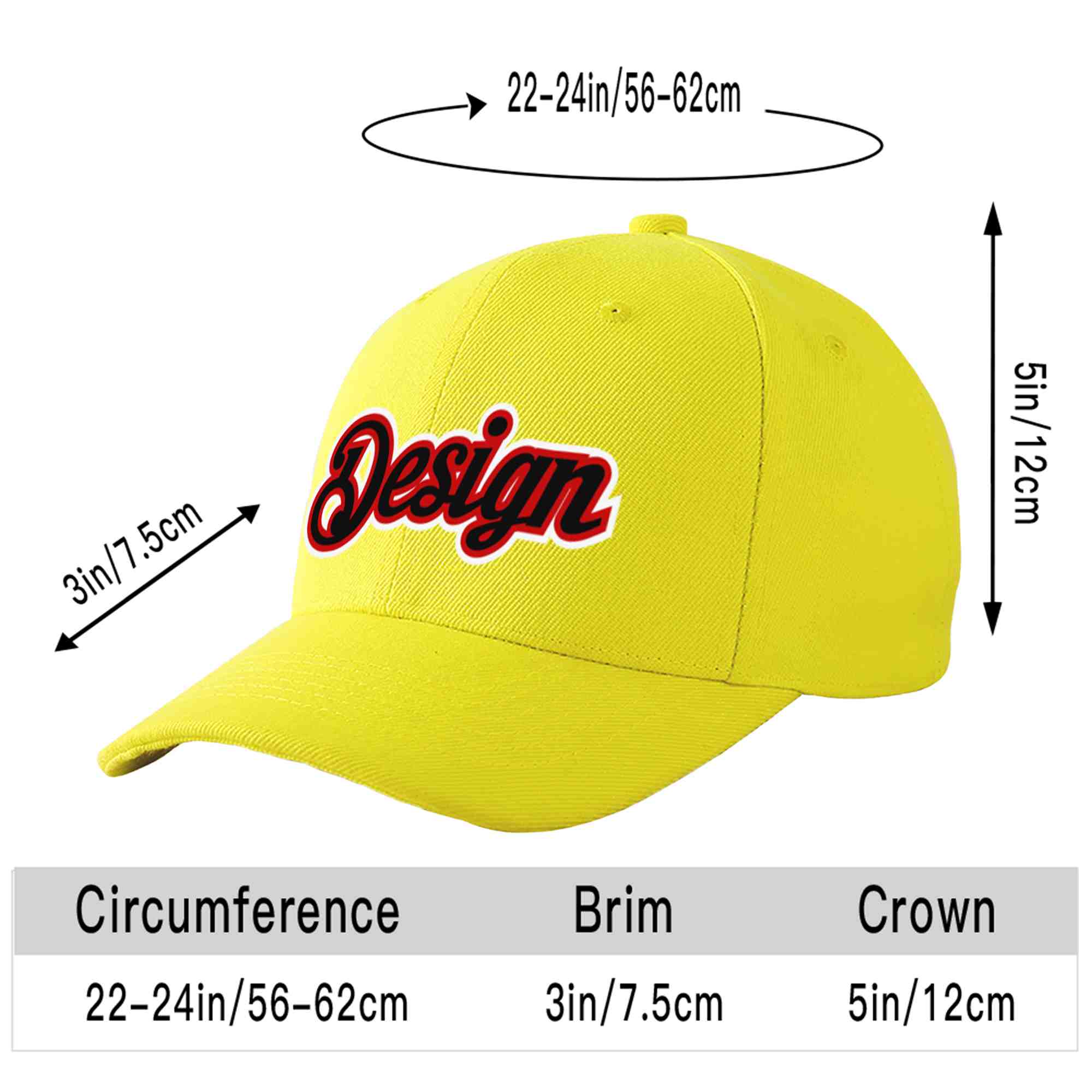 Custom Yellow Black-Red Curved Eaves Sport Design Baseball Cap