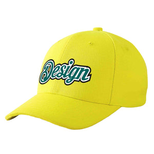 Custom Yellow Aqua-White Curved Eaves Sport Design Baseball Cap