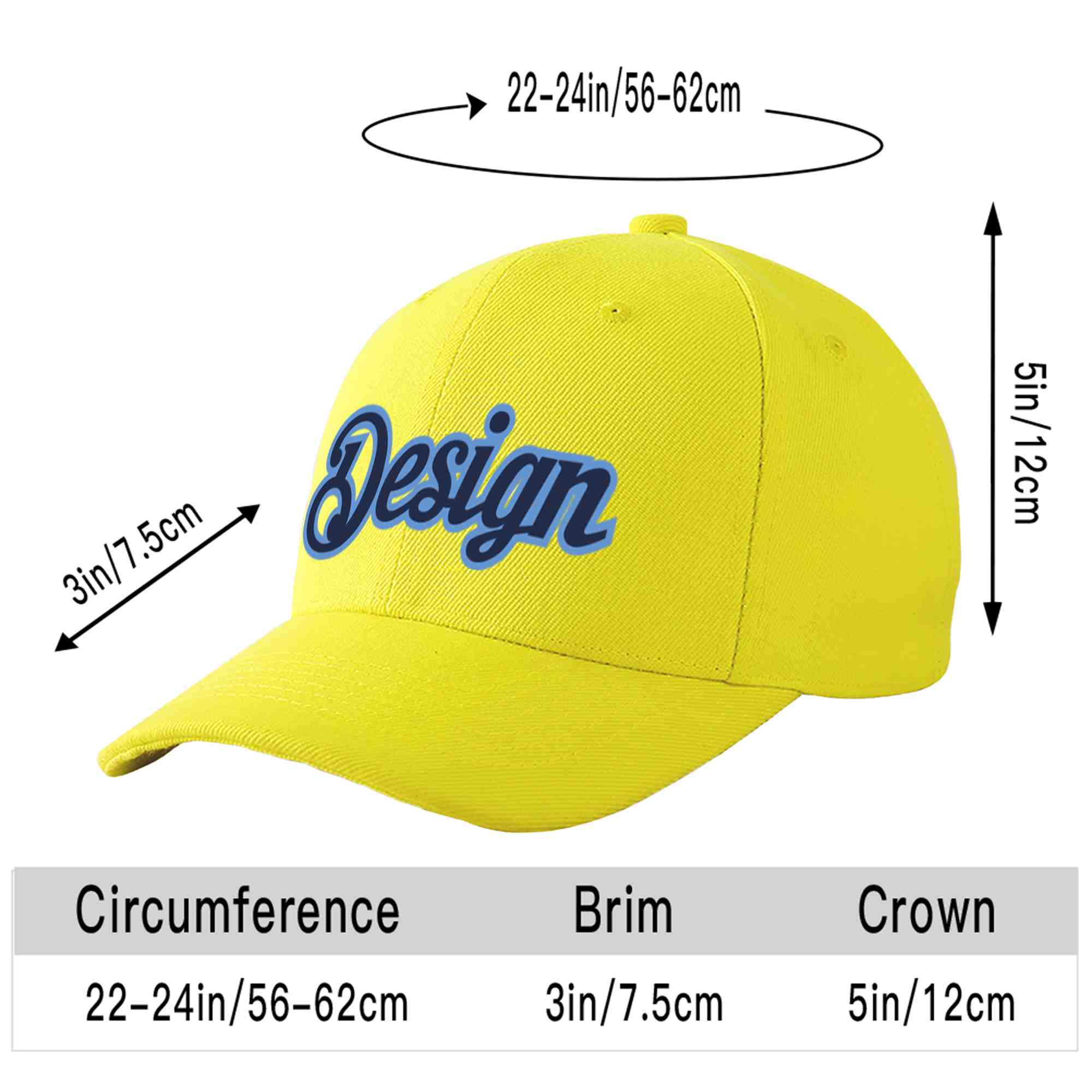 Casquette de baseball personnalisée jaune marine-bleu clair incurvée Eaves Sport Design