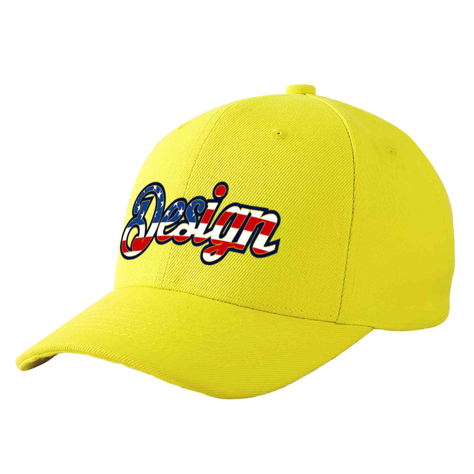 Casquette de baseball personnalisée avec drapeau américain vintage jaune et or avec avant-toit incurvé et design sportif