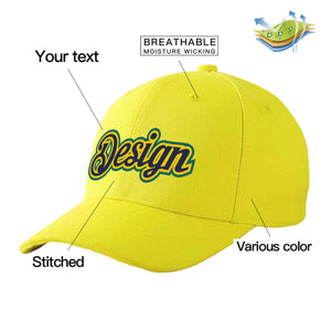 Custom Yellow Navy-Gold Curved Eaves Sport Design Baseball Cap