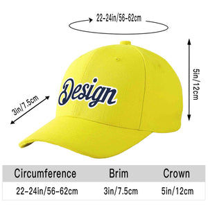 Custom Yellow Navy-White Curved Eaves Sport Design Baseball Cap