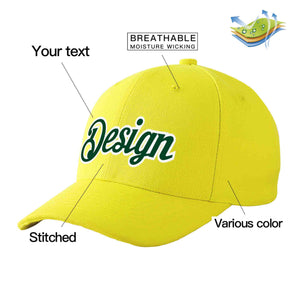 Casquette de baseball incurvée personnalisée jaune vert-blanc avec avant-toit