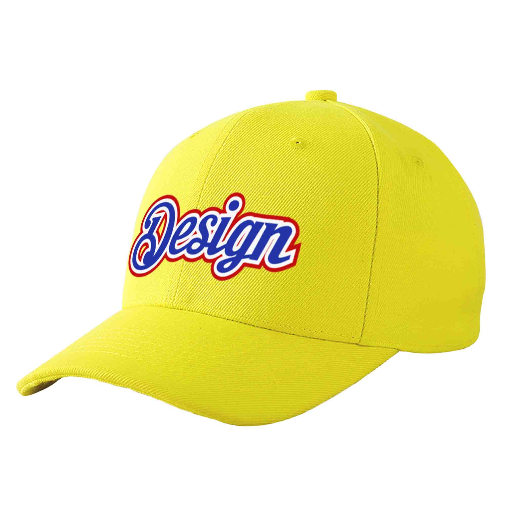 Casquette de baseball personnalisée jaune royal-blanc courbé Eaves Sport Design