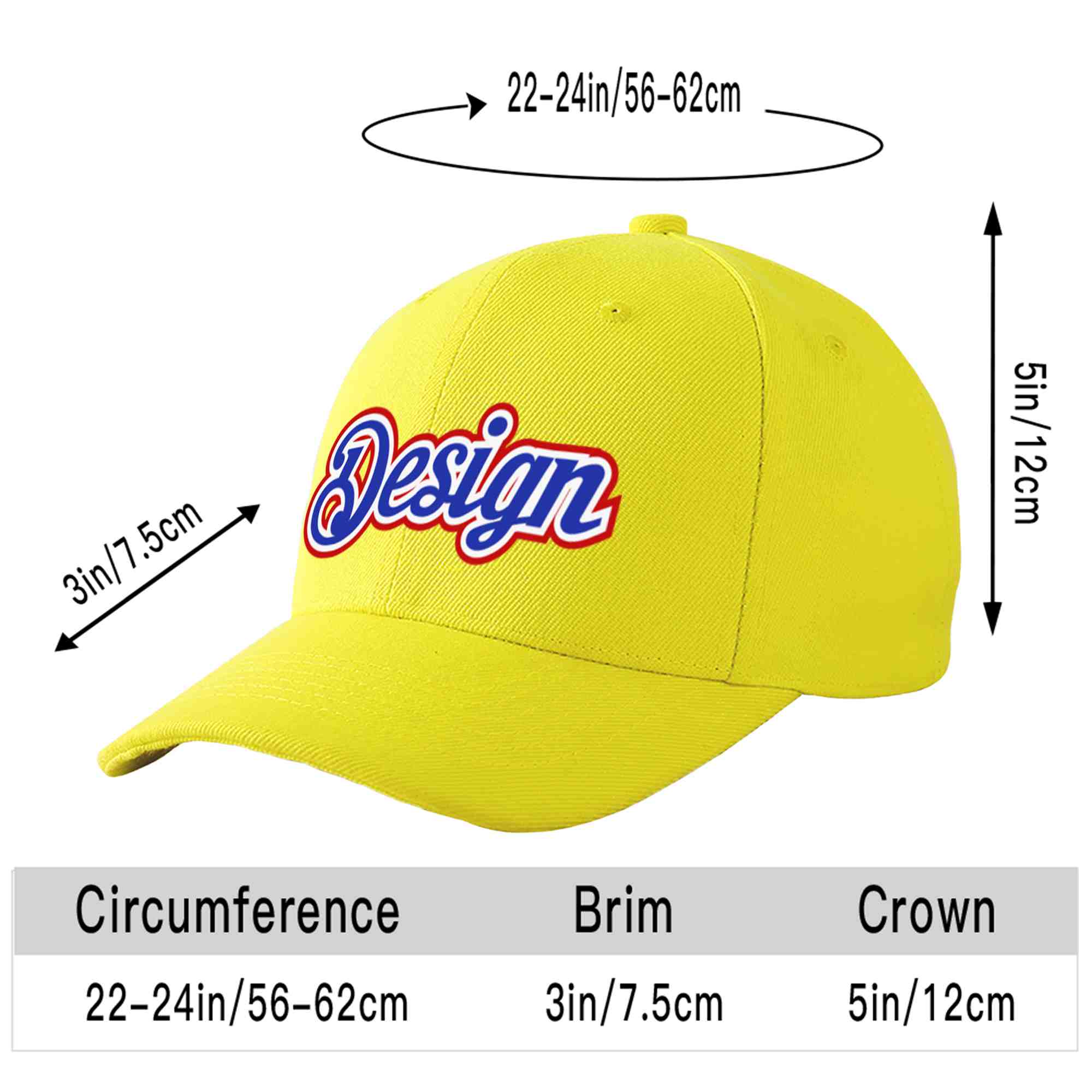 Casquette de baseball personnalisée jaune royal-blanc courbé Eaves Sport Design