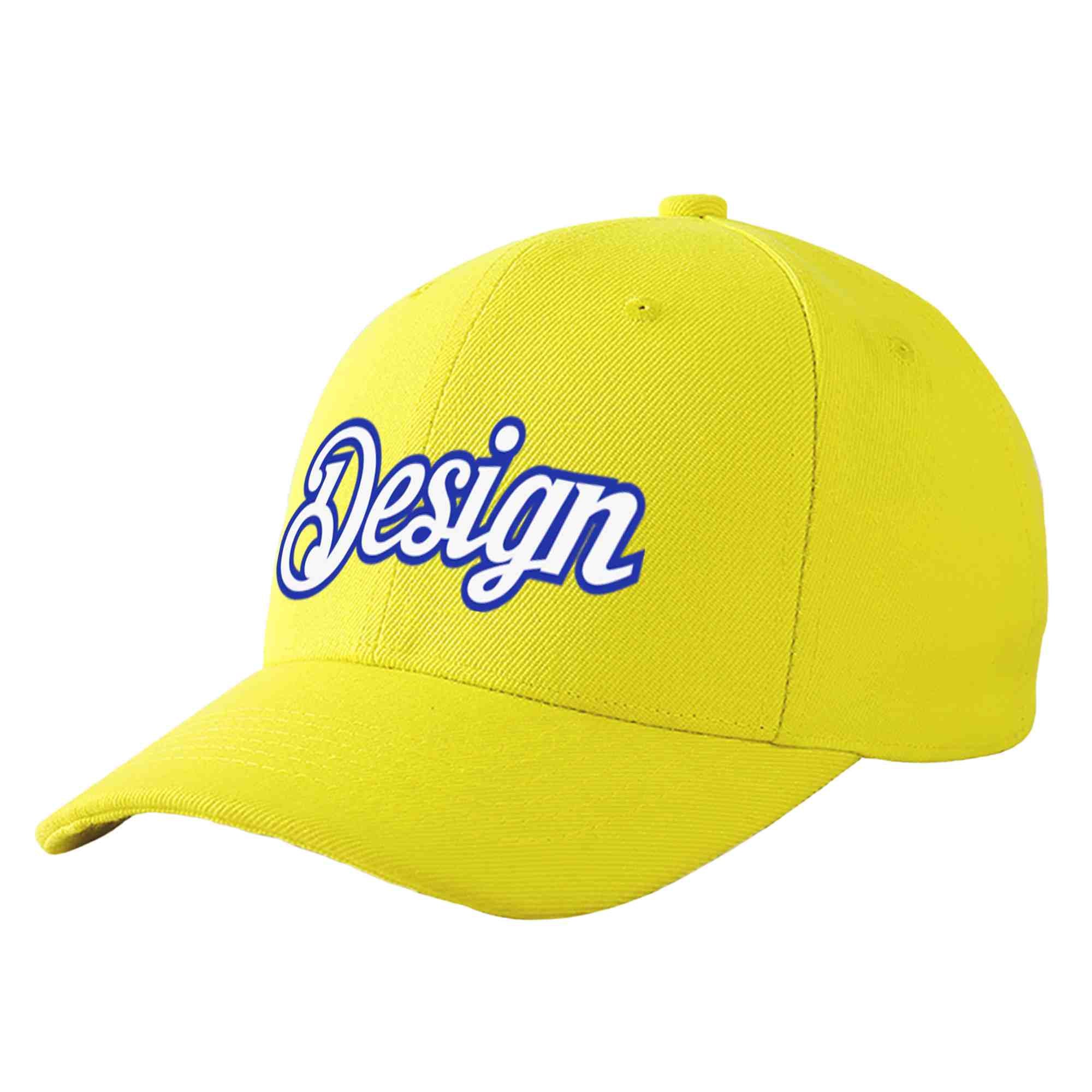 Casquette de baseball personnalisée jaune royal-blanc courbé Eaves Sport Design