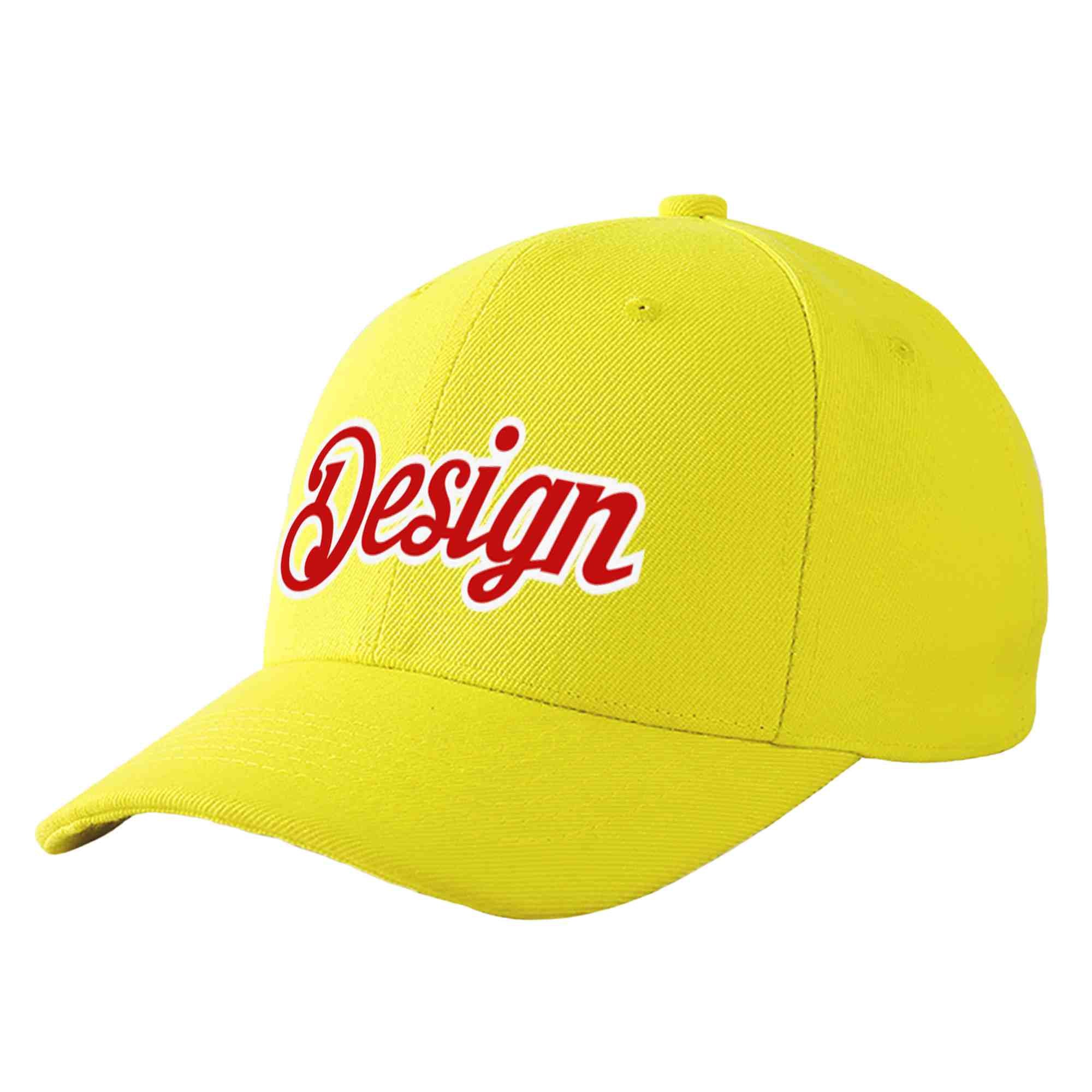 Custom Yellow Red-White Curved Eaves Sport Design Baseball Cap