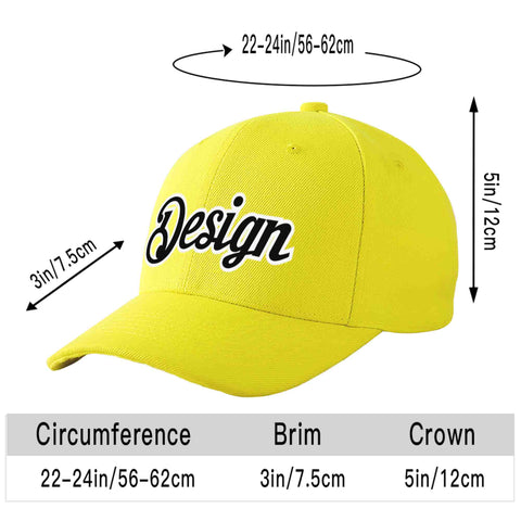 Custom Yellow Black-White Curved Eaves Sport Design Baseball Cap