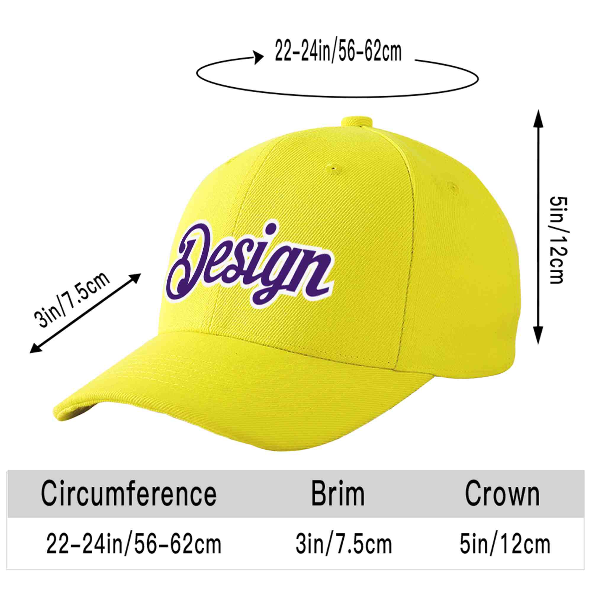 Casquette de baseball incurvée personnalisée jaune violet-blanc avec avant-toit