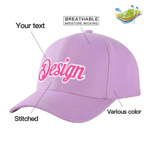 Custom Light Purple Pink-White Curved Eaves Sport Design Baseball Cap