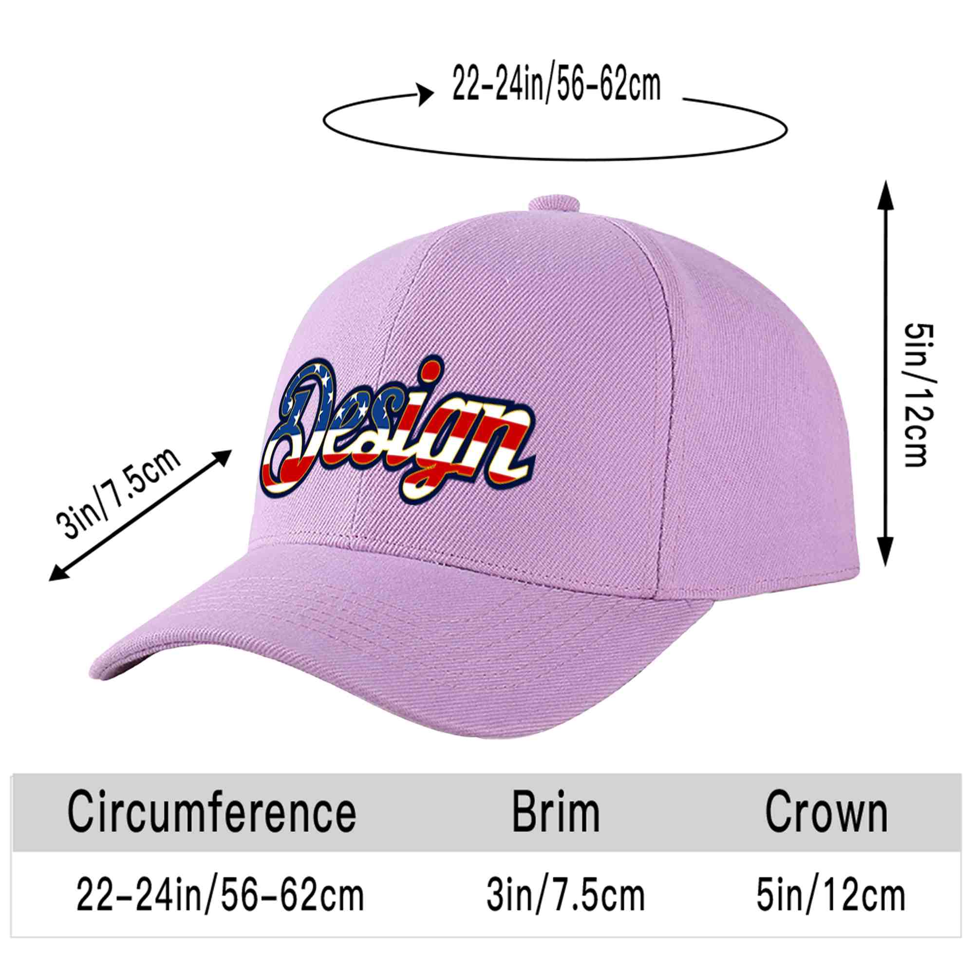 Casquette de baseball personnalisée, violet clair, drapeau américain Vintage, avec avant-toit incurvé doré, Design sportif