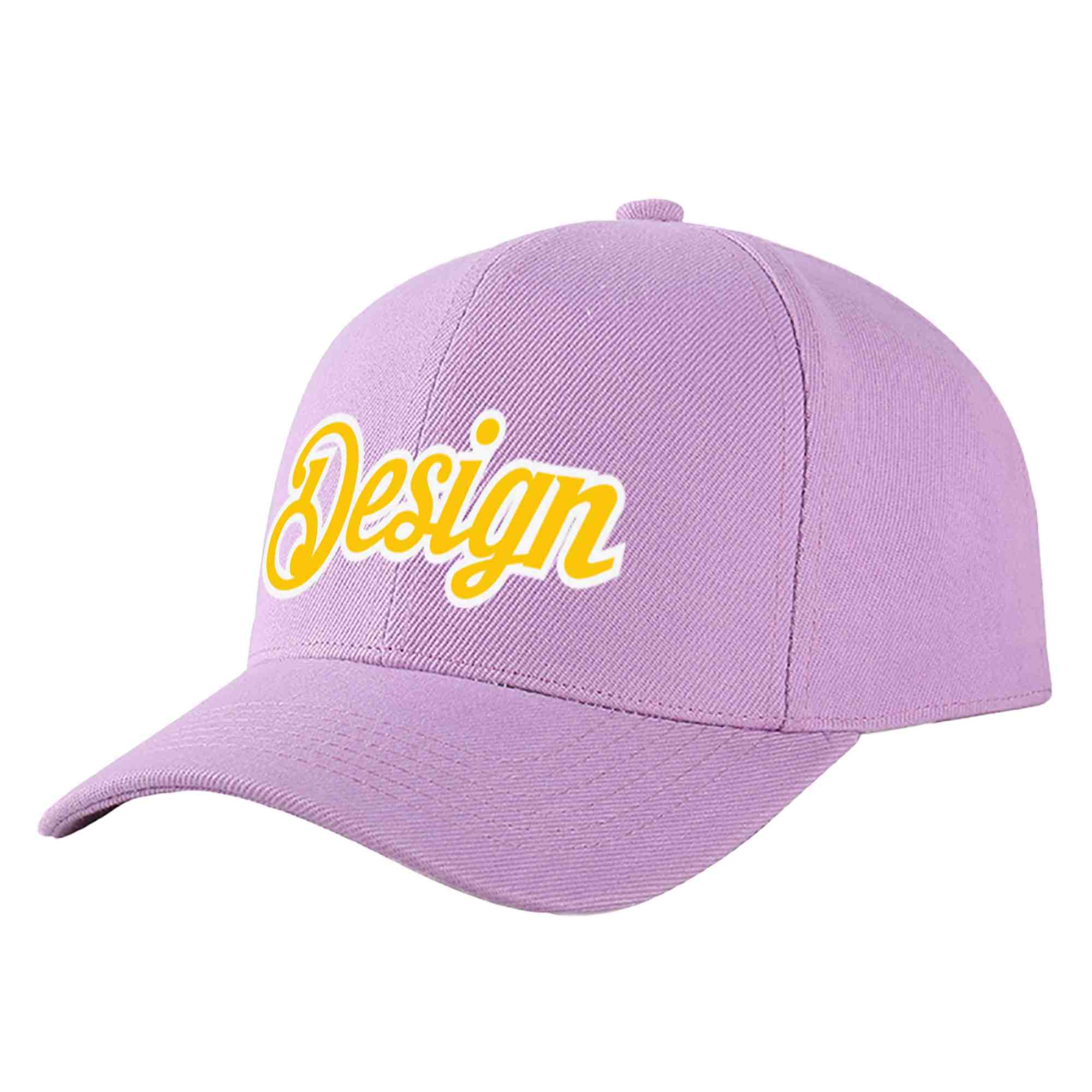 Custom Light Purple Gold-White Curved Eaves Sport Design Baseball Cap