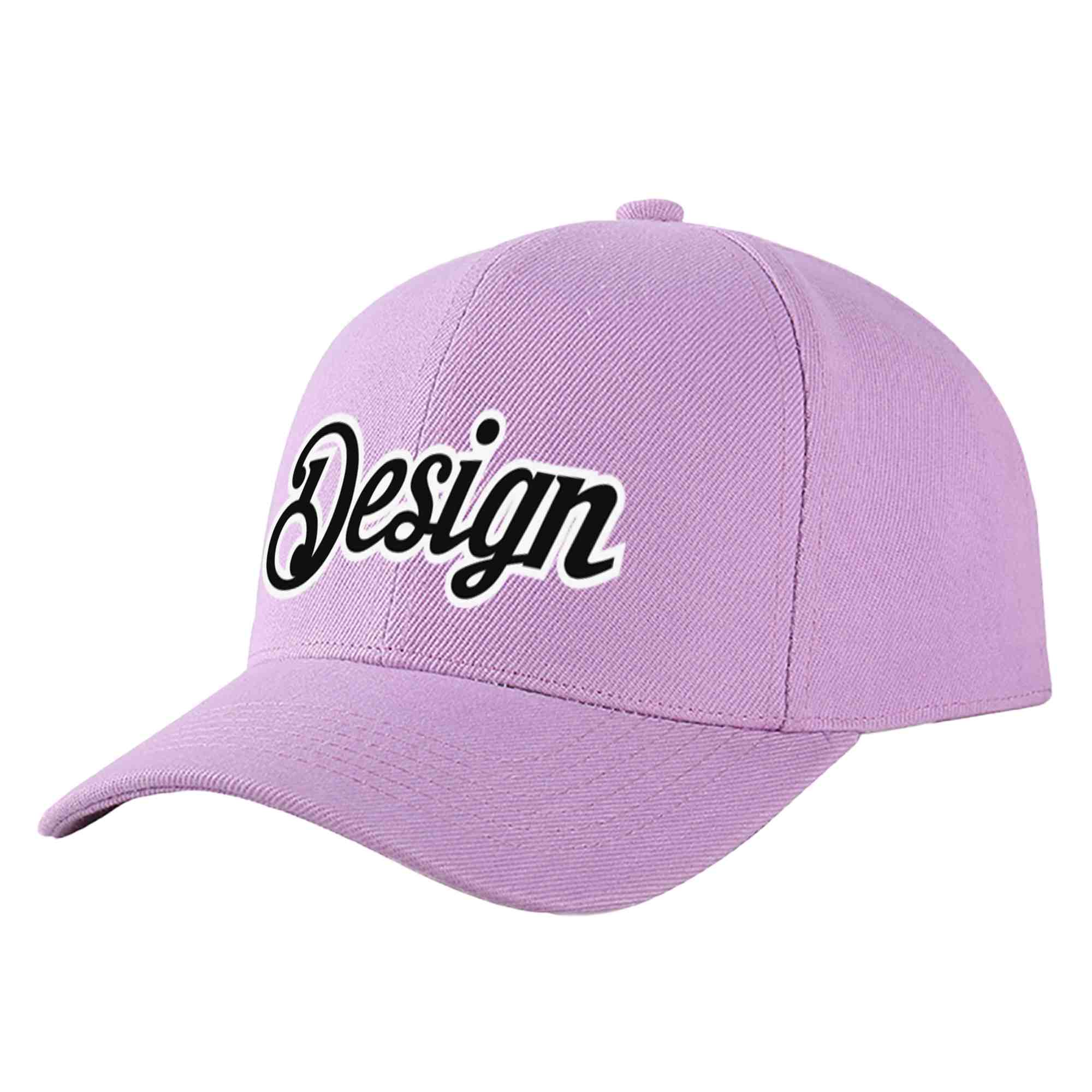 Casquette de baseball personnalisée, violet clair, noir et blanc, design sportif, avec avant-toit incurvé