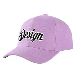 Custom Light Purple Black-White Curved Eaves Sport Design Baseball Cap