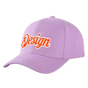 Custom Light Purple Orange-White Curved Eaves Sport Design Baseball Cap