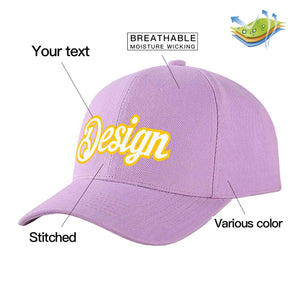 Casquette de baseball personnalisée, violet clair, blanc et or, avec avant-toit incurvé, Design sportif