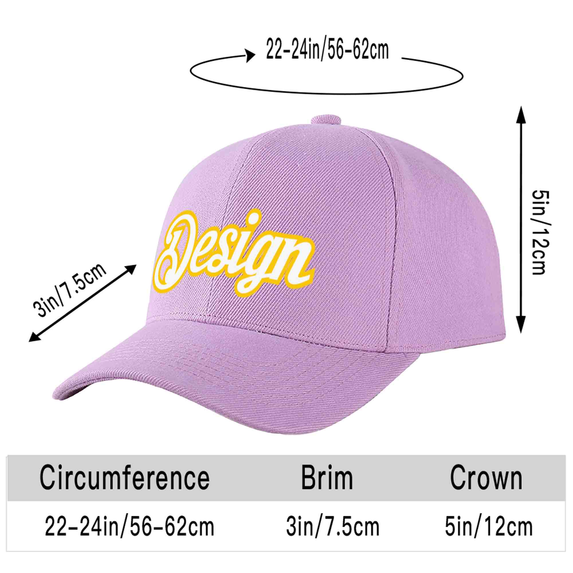 Custom Light Purple White-Gold Curved Eaves Sport Design Baseball Cap