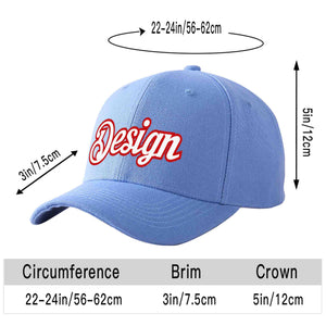 Custom Sky Blue White-Red Curved Eaves Sport Design Baseball Cap