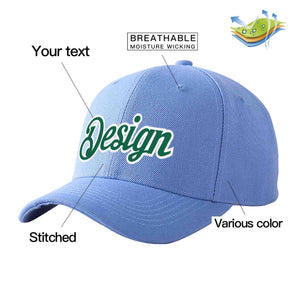 Custom Sky Blue Kelly Green-White Curved Eaves Sport Design Baseball Cap