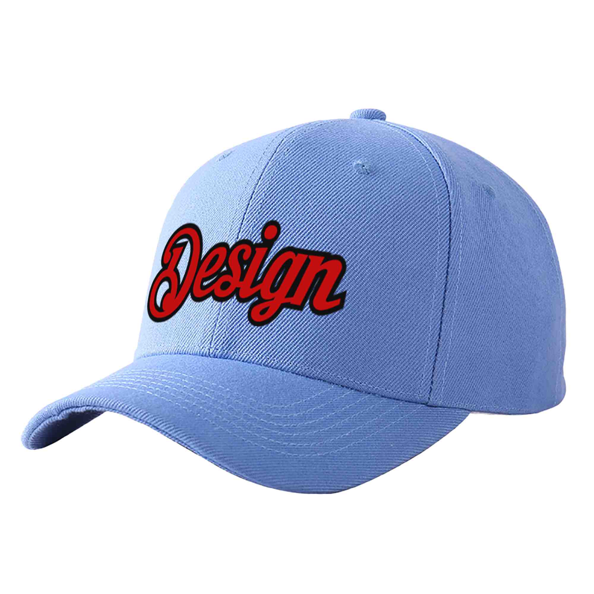 Custom Sky Blue Red-Black Curved Eaves Sport Design Baseball Cap