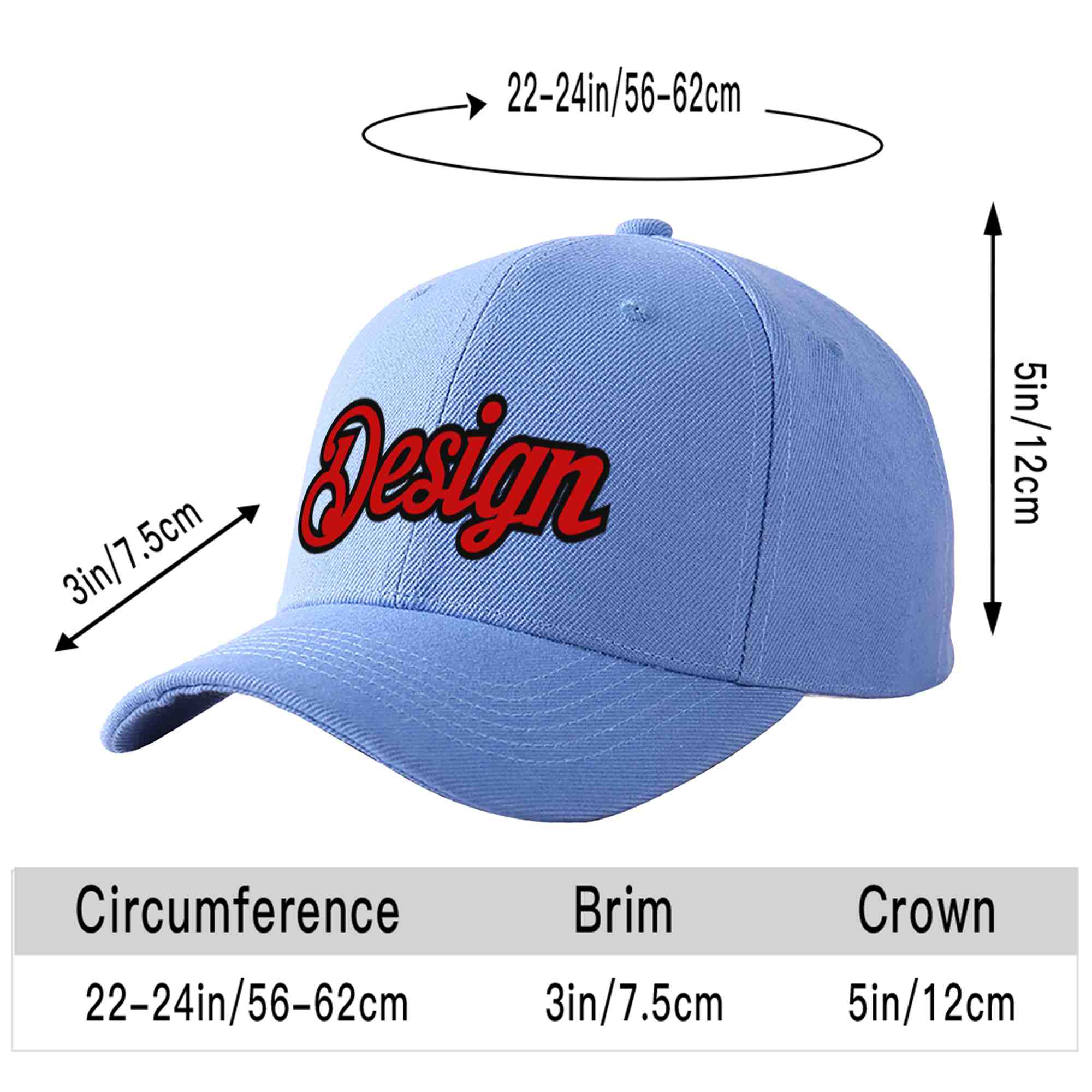 Custom Sky Blue Red-Black Curved Eaves Sport Design Baseball Cap