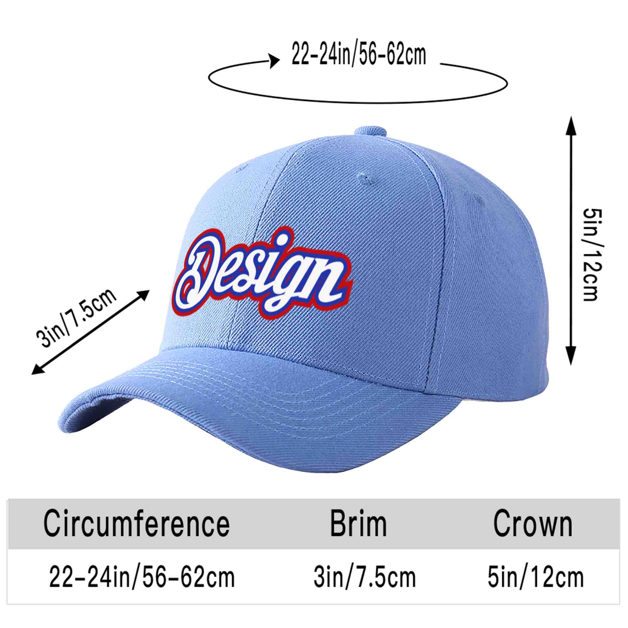 Custom Sky Blue White-Royal Curved Eaves Sport Design Baseball Cap