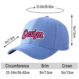 Custom Sky Blue Pink-Black Curved Eaves Sport Design Baseball Cap