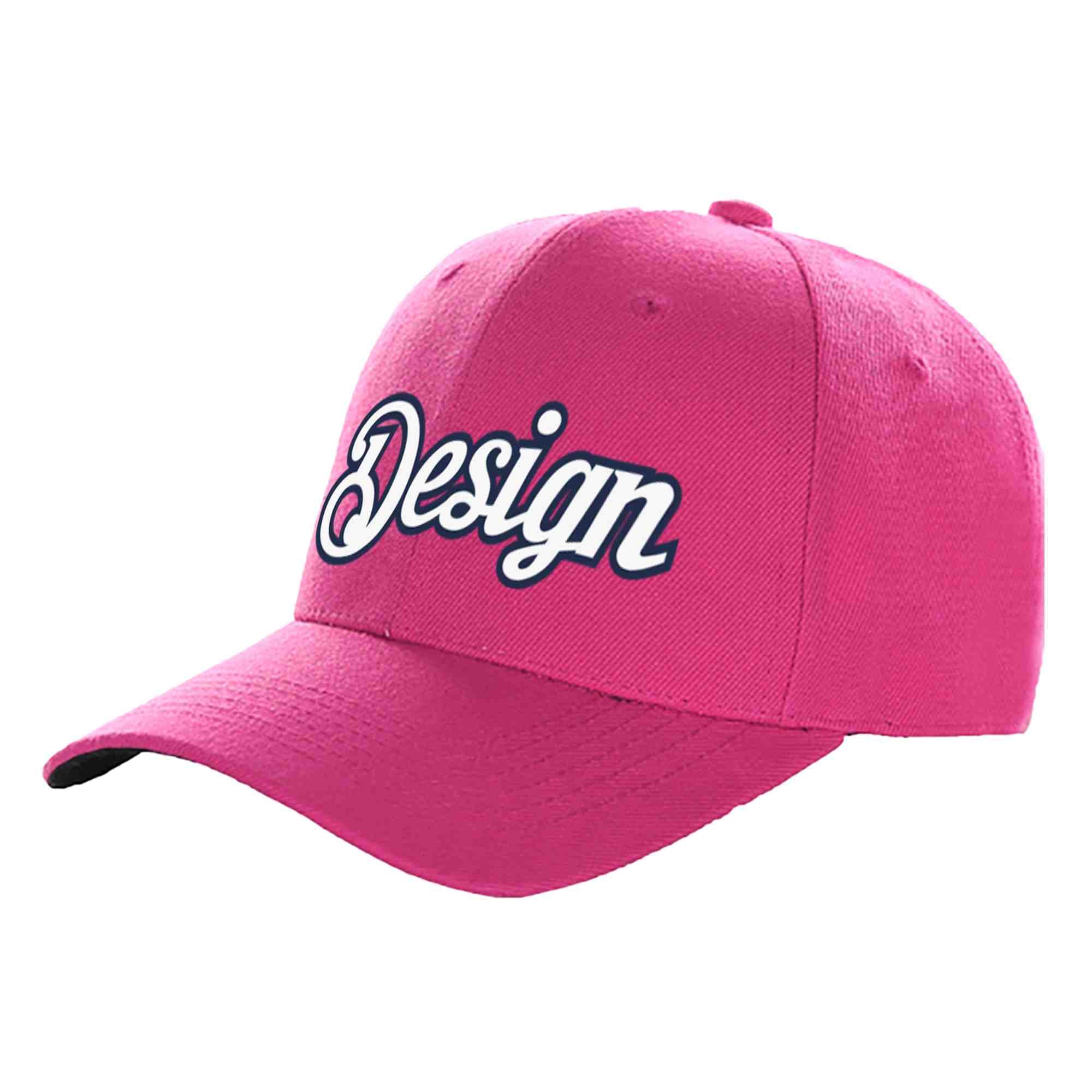 Custom Rose Red White-Navy Curved Eaves Sport Design Baseball Cap