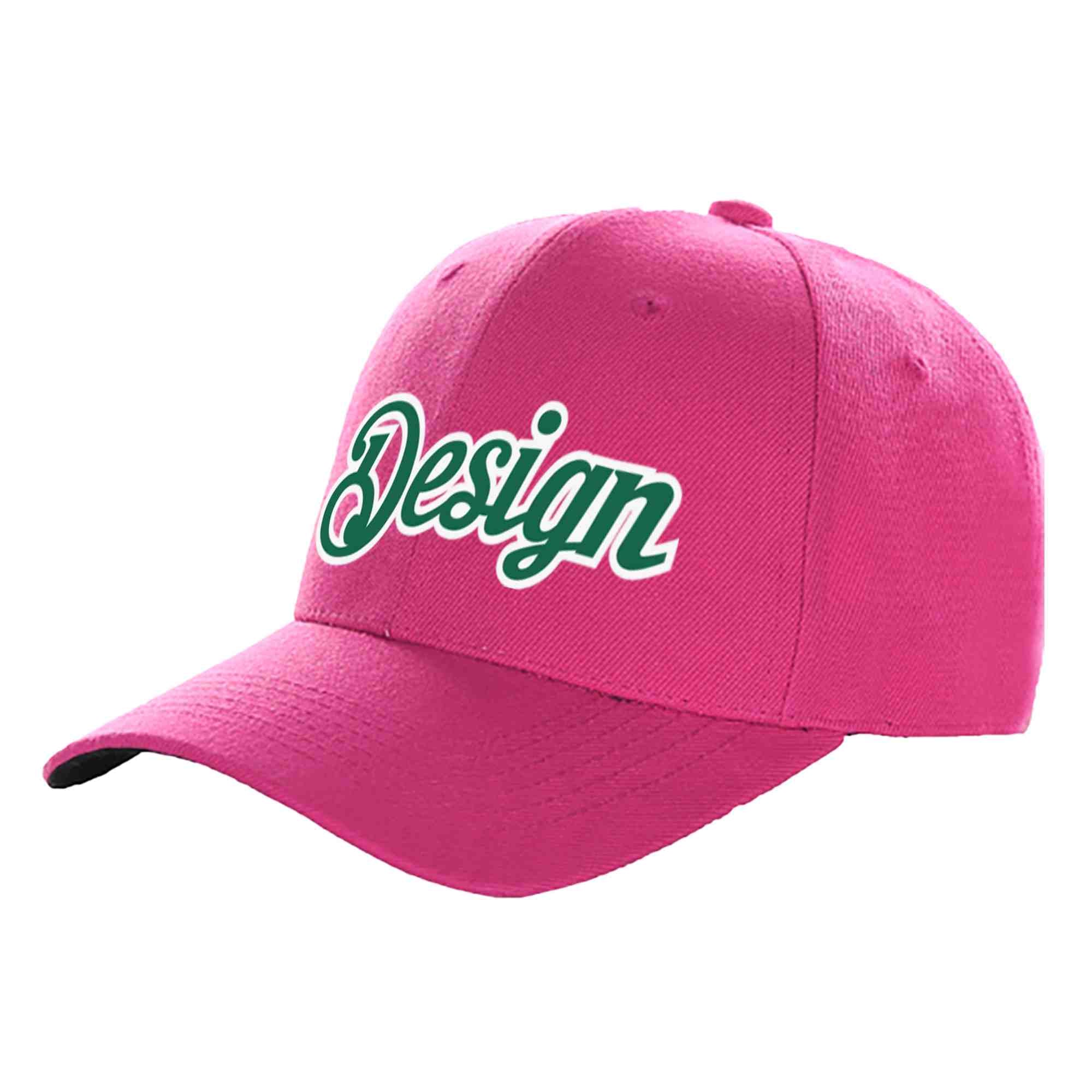 Custom Rose Red Kelly Green-White Curved Eaves Sport Design Baseball Cap