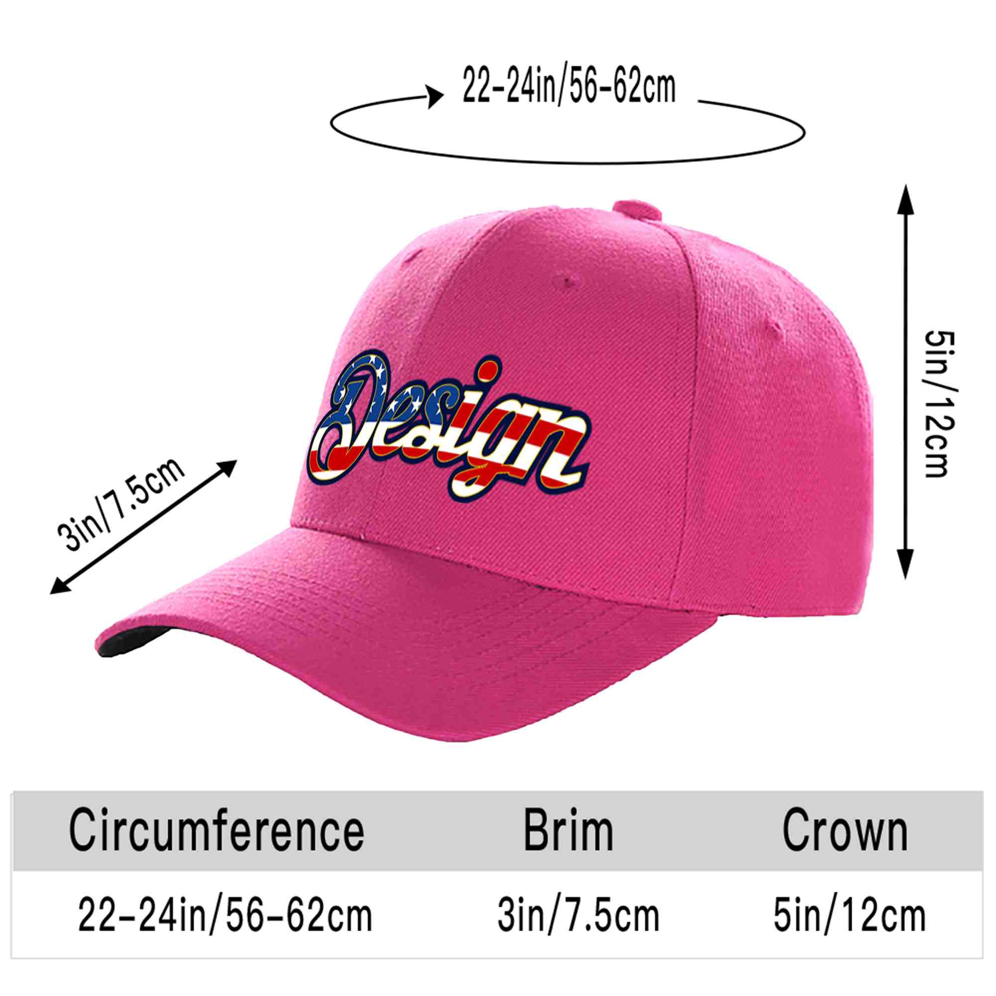 Casquette de baseball personnalisée avec drapeau américain, Rose rouge, Vintage, avec avant-toit incurvé doré, Design sportif