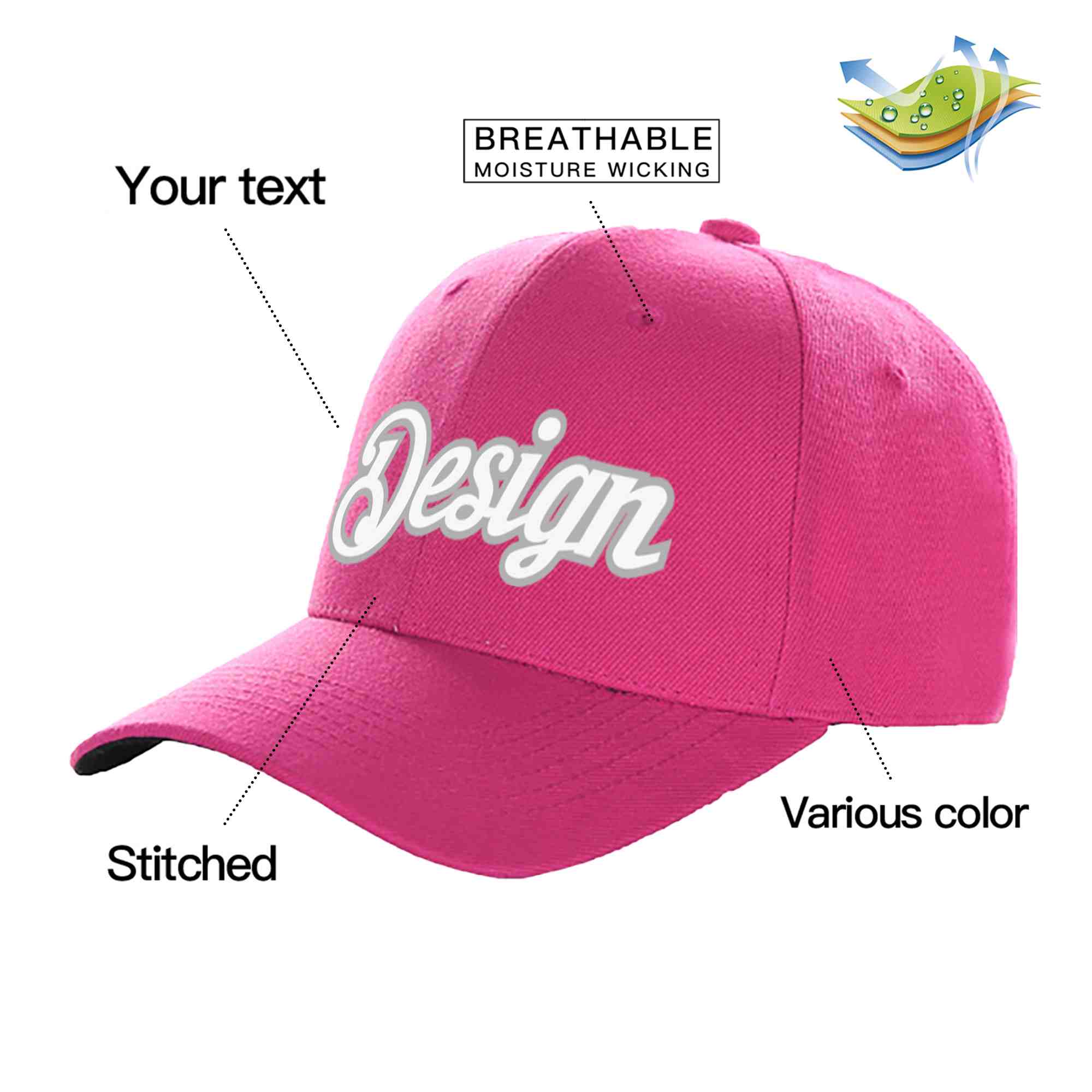 Custom Rose Red White-Gray Curved Eaves Sport Design Baseball Cap