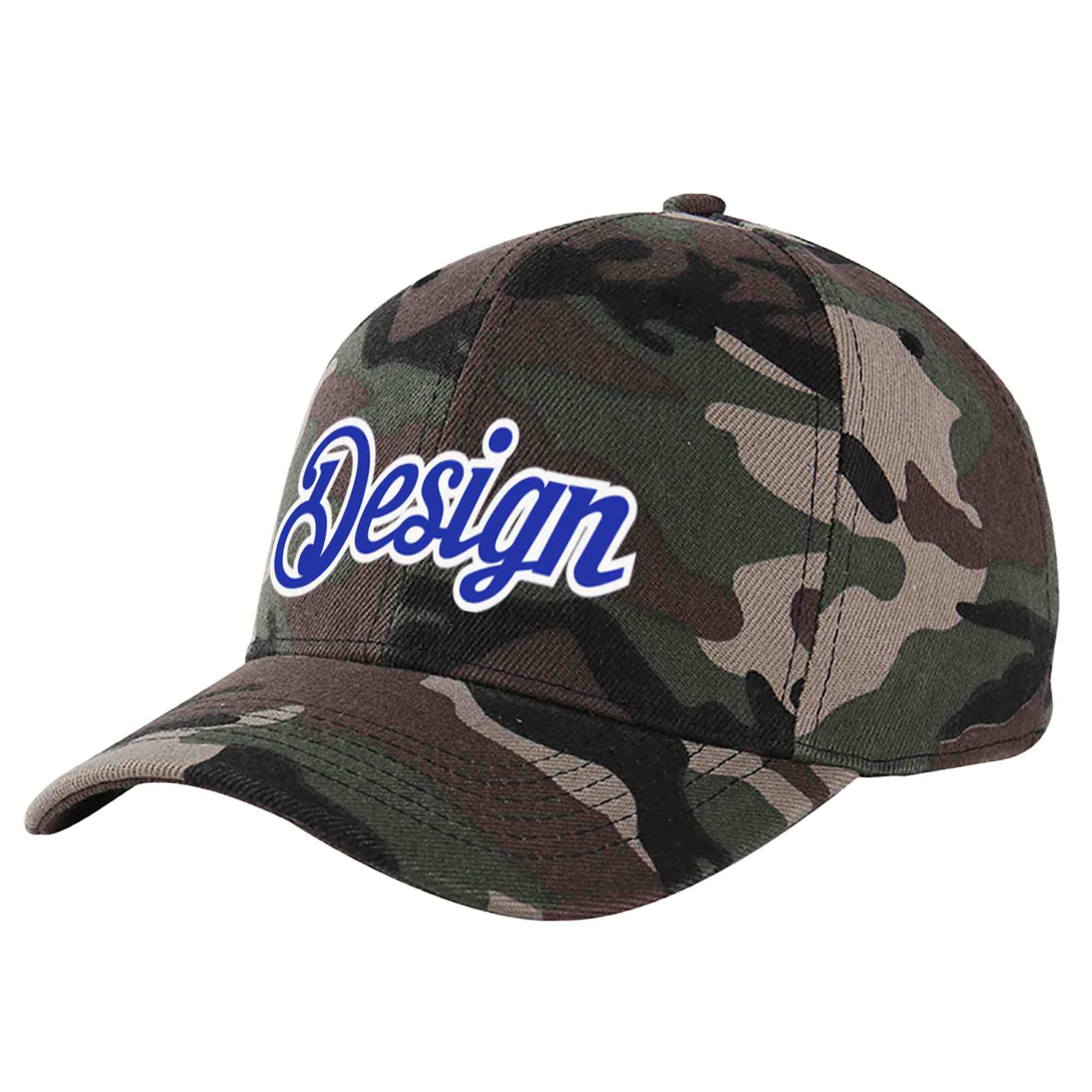 Casquette de baseball personnalisée Camo Royal-White Curved Eaves Sport Design