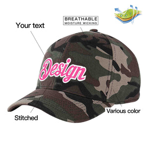 Casquette de baseball personnalisée camouflage rose-blanc avec avant-toit incurvé et design sportif