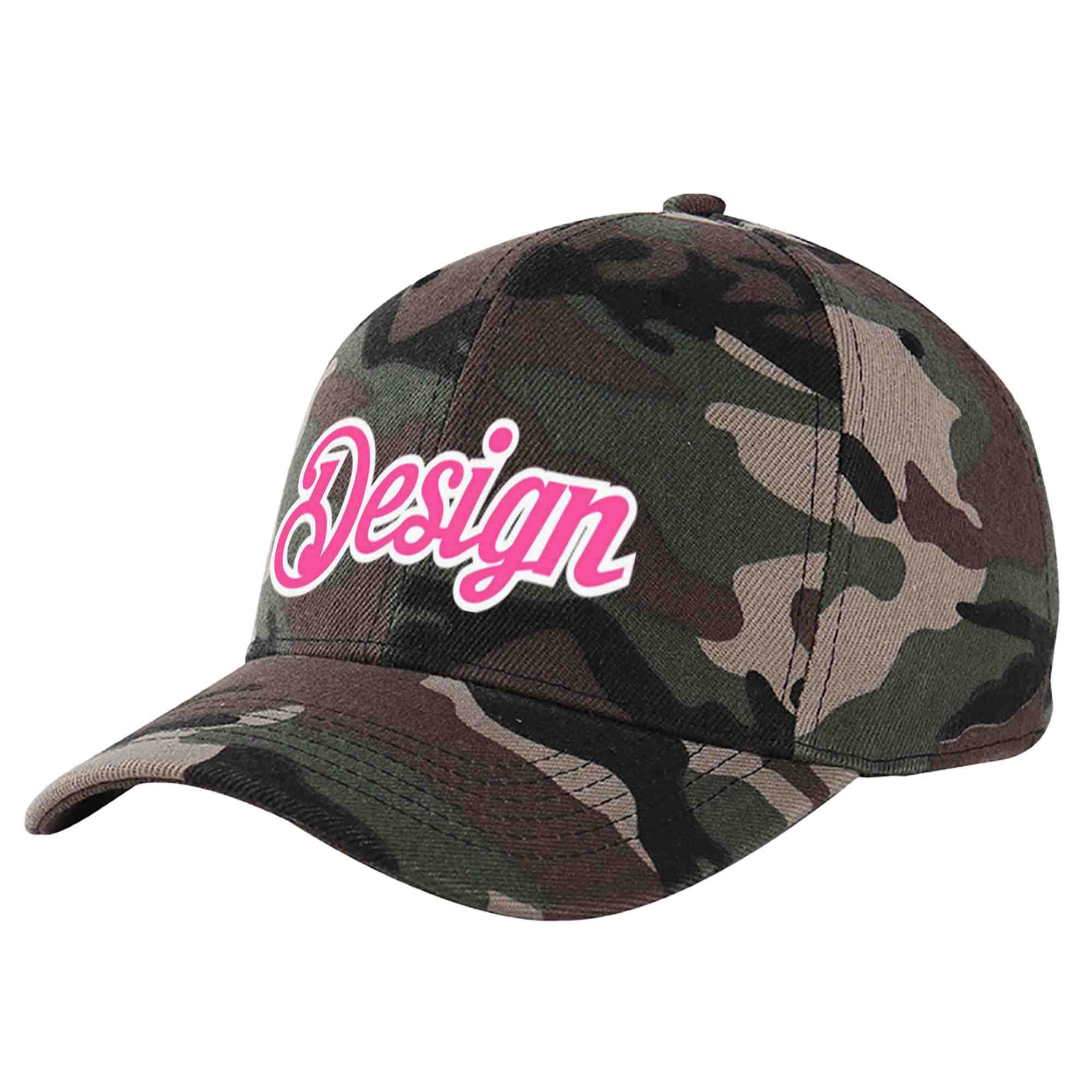 Custom Camo Pink-White Curved Eaves Sport Design Baseball Cap