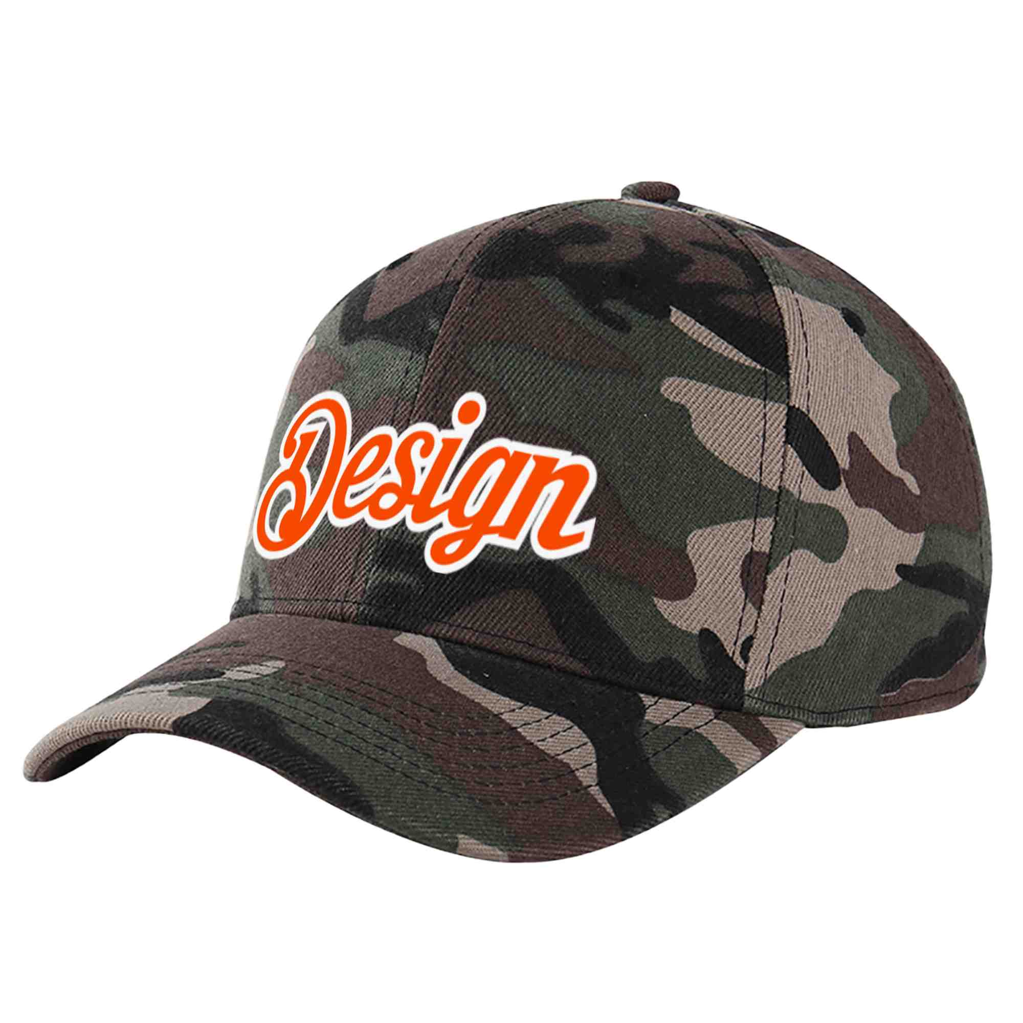 Custom Camo Orange-White Curved Eaves Sport Design Baseball Cap