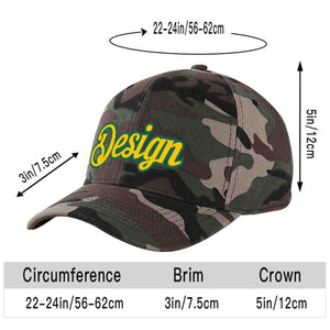 Custom Camo Gold-Kelly Green Curved Eaves Sport Design Baseball Cap