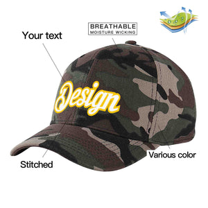 Casquette de baseball personnalisée camouflage blanc-or avec avant-toit incurvé et design sportif