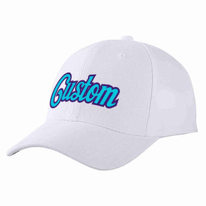 Conception personnalisée de casquette de baseball de sport incurvée bleu clair-violet blanc pour hommes/femmes/jeunes