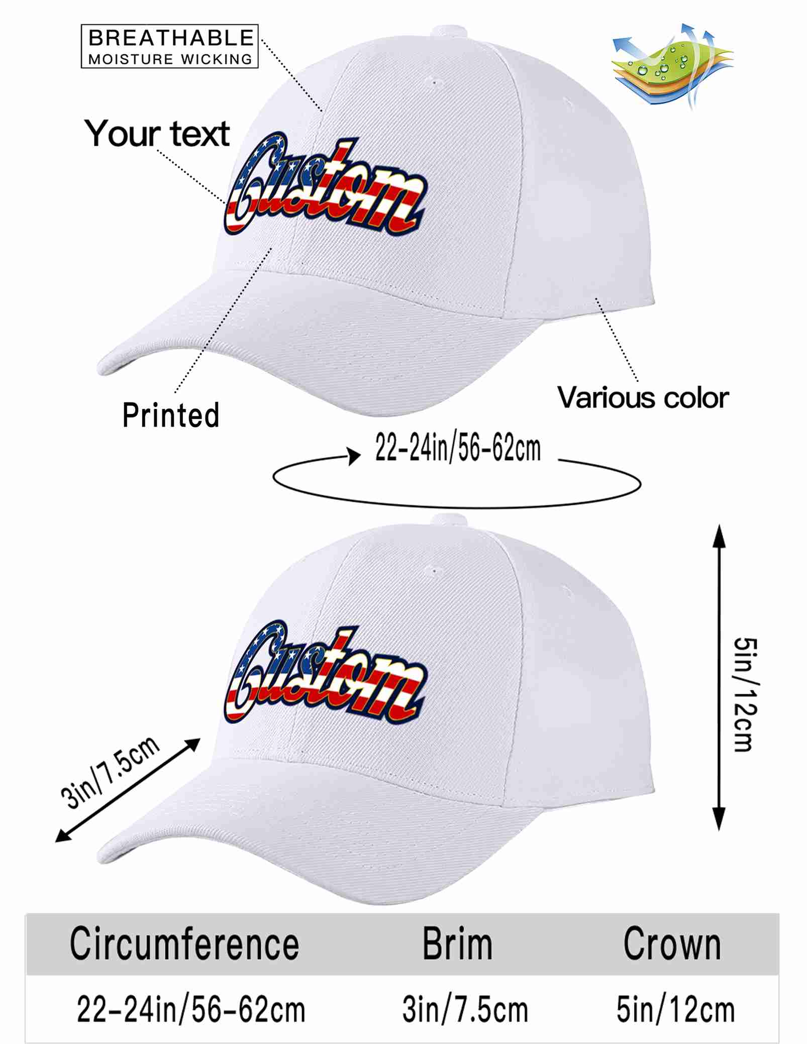 Custom White Vintage USA Flag-Gold Curved Eaves Sport Baseball Cap Design for Men/Women/Youth