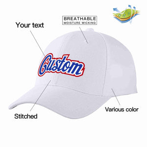 Conception personnalisée de casquette de baseball de sport incurvée blanc royal-blanc pour hommes/femmes/jeunes