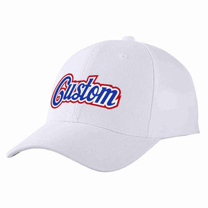 Conception personnalisée de casquette de baseball de sport incurvée blanc royal-blanc pour hommes/femmes/jeunes