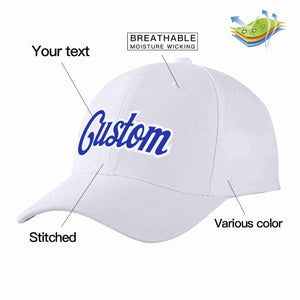 Conception personnalisée de casquette de baseball de sport incurvée blanc royal-blanc pour hommes/femmes/jeunes